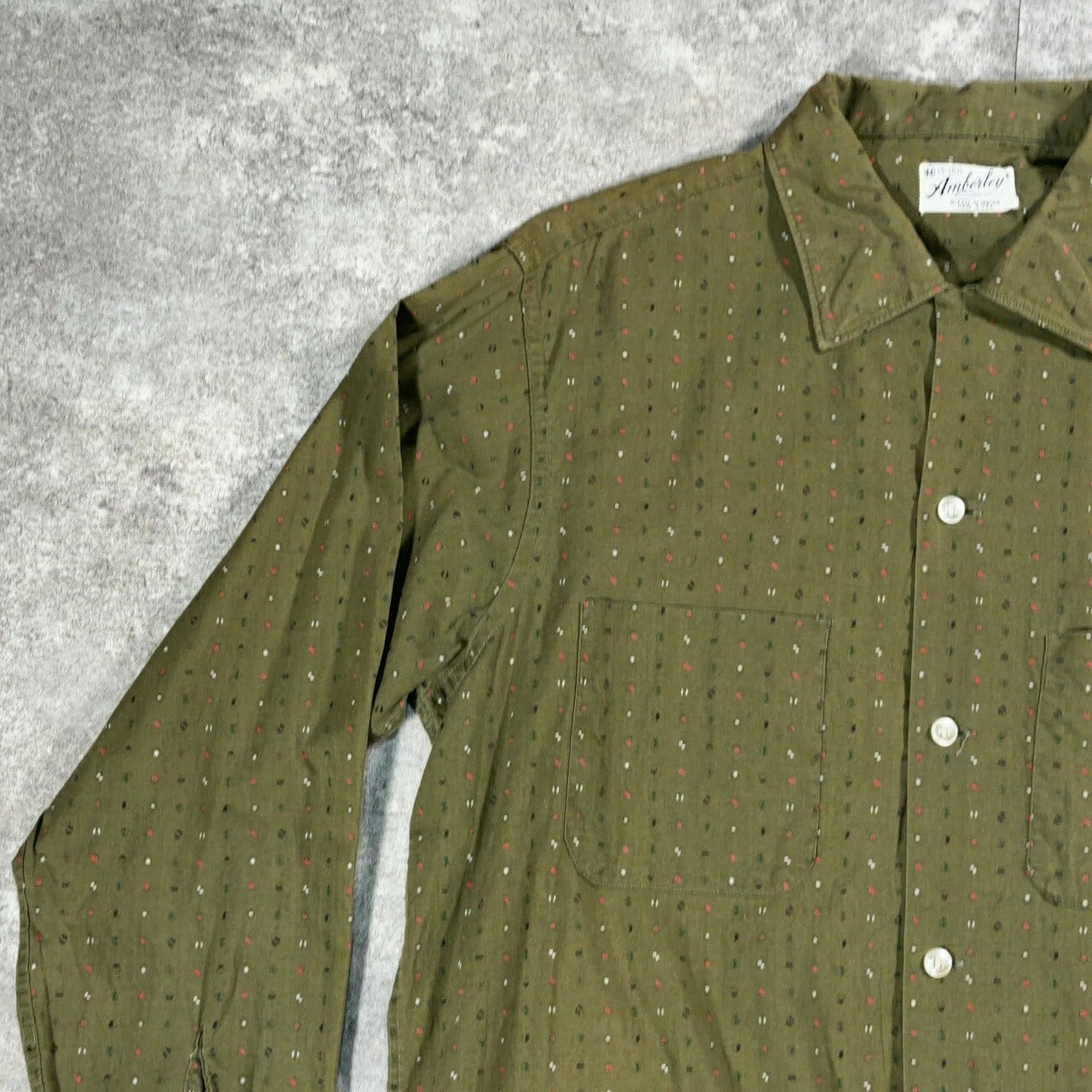 Amberley L 60s Vintage Green Print Long Sleeve Shirt Size M