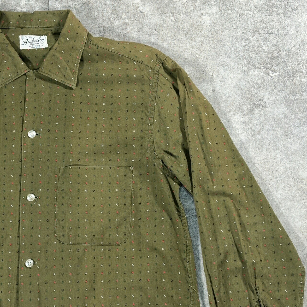 Amberley L 60s Vintage Green Print Long Sleeve Shirt Size M