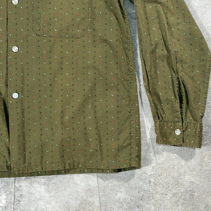 Amberley L 60s Vintage Green Print Long Sleeve Shirt Size M