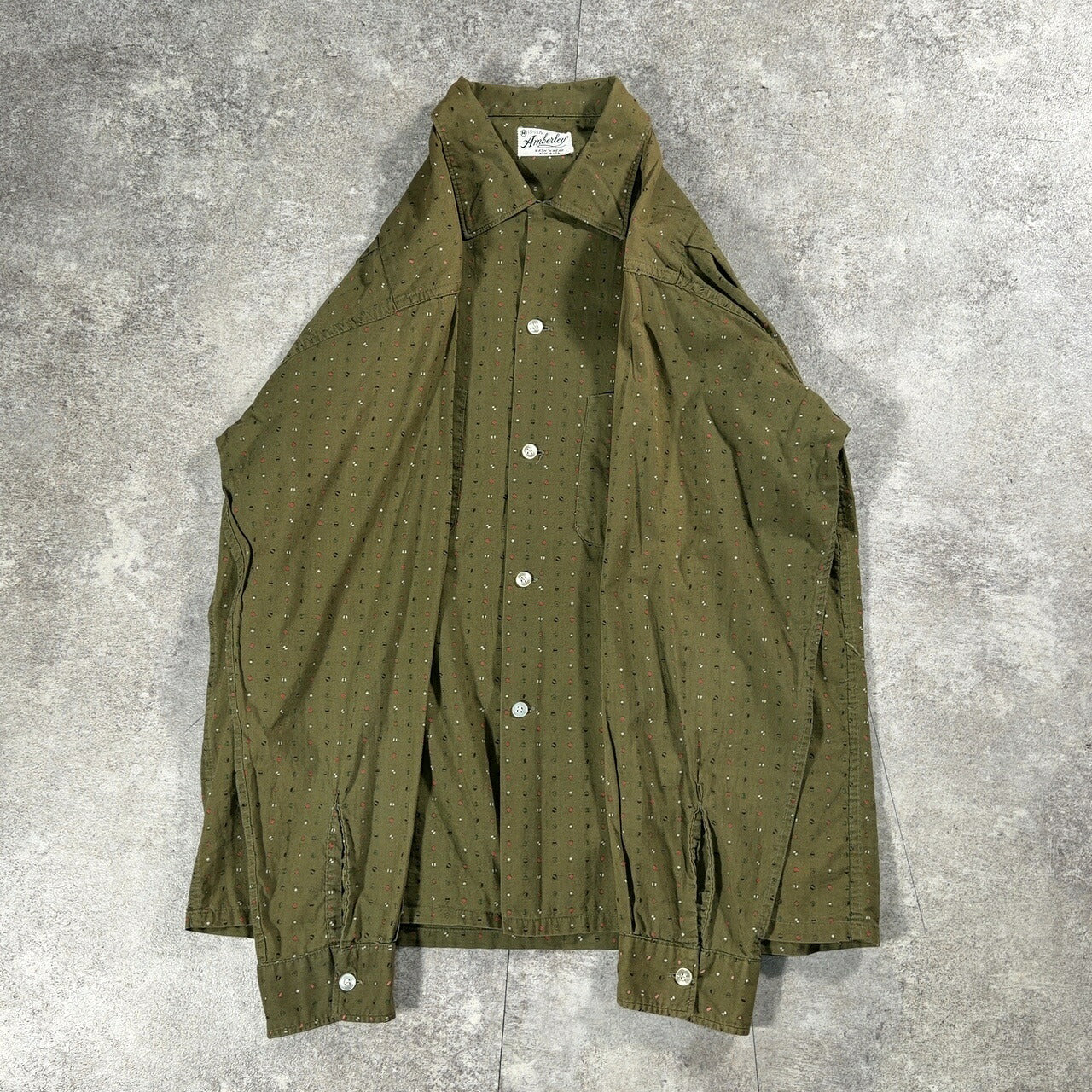 Amberley L 60s Vintage Green Print Long Sleeve Shirt Size M