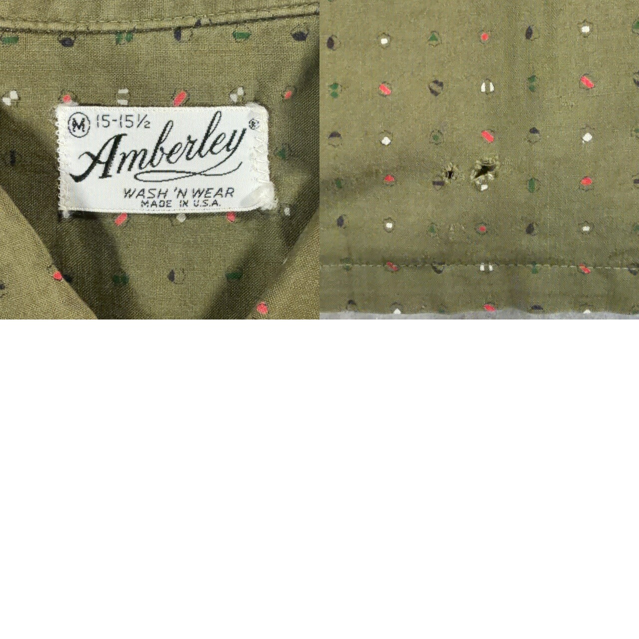 Amberley L 60s Vintage Green Print Long Sleeve Shirt Size M