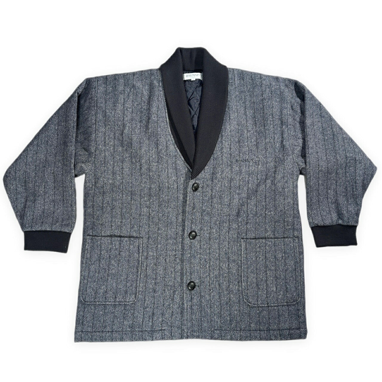 BALMAIN Shawl Collar Wool Quilted Jacket in Japan Size L