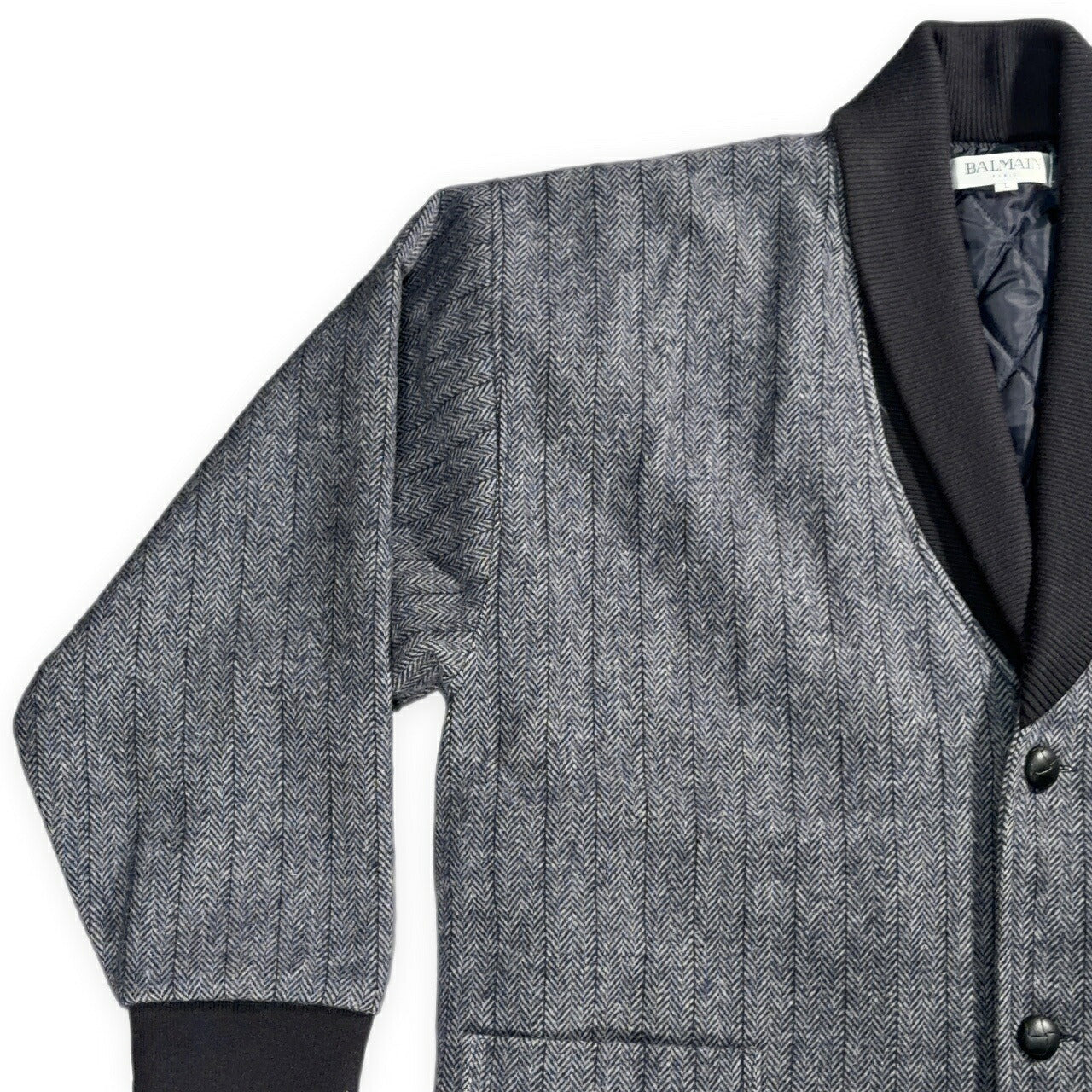BALMAIN Shawl Collar Wool Quilted Jacket in Japan Size L