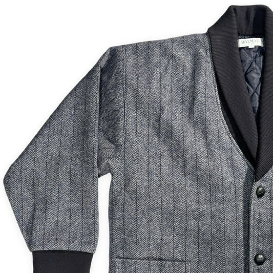 BALMAIN Shawl Collar Wool Quilted Jacket in Japan Size L
