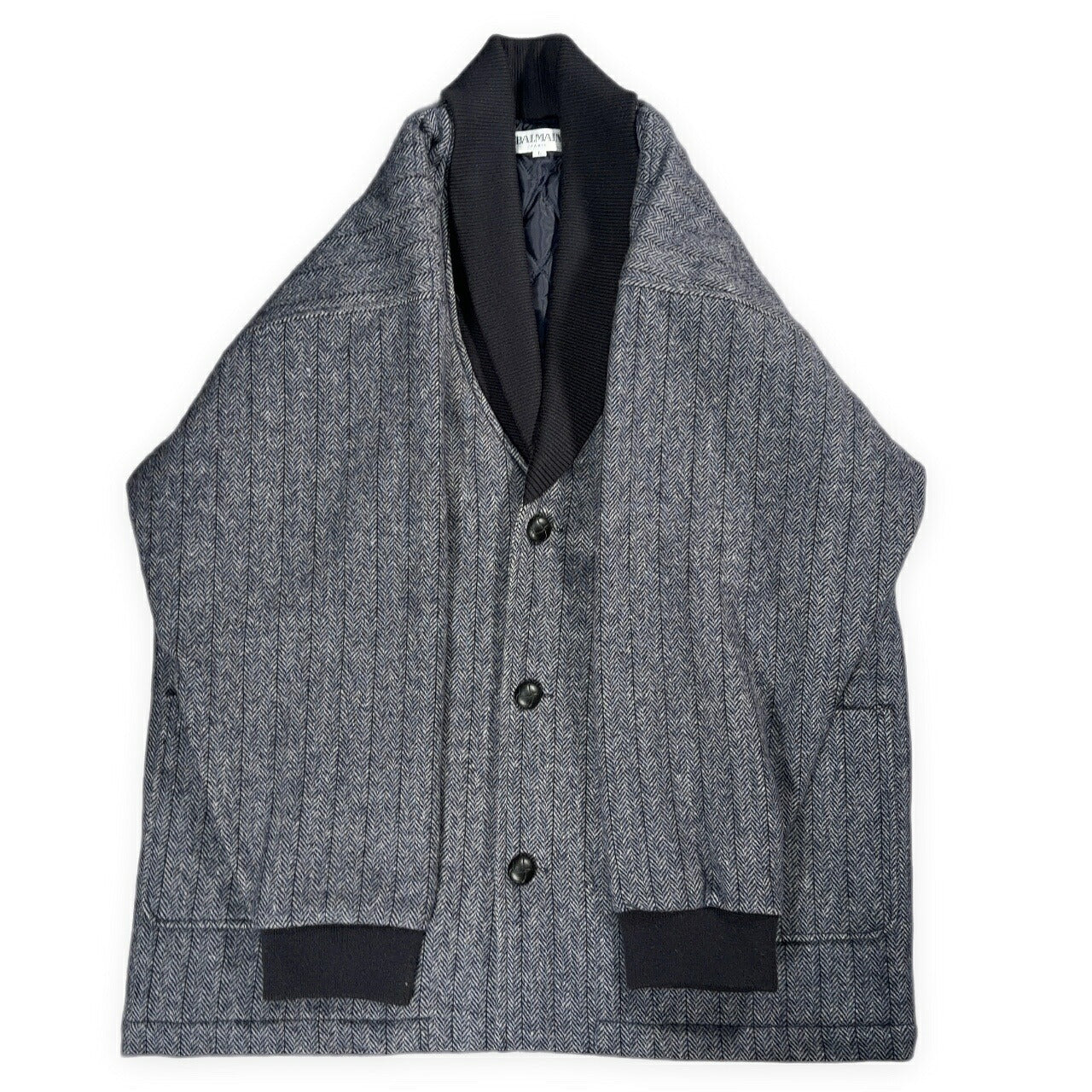 BALMAIN Shawl Collar Wool Quilted Jacket in Japan Size L