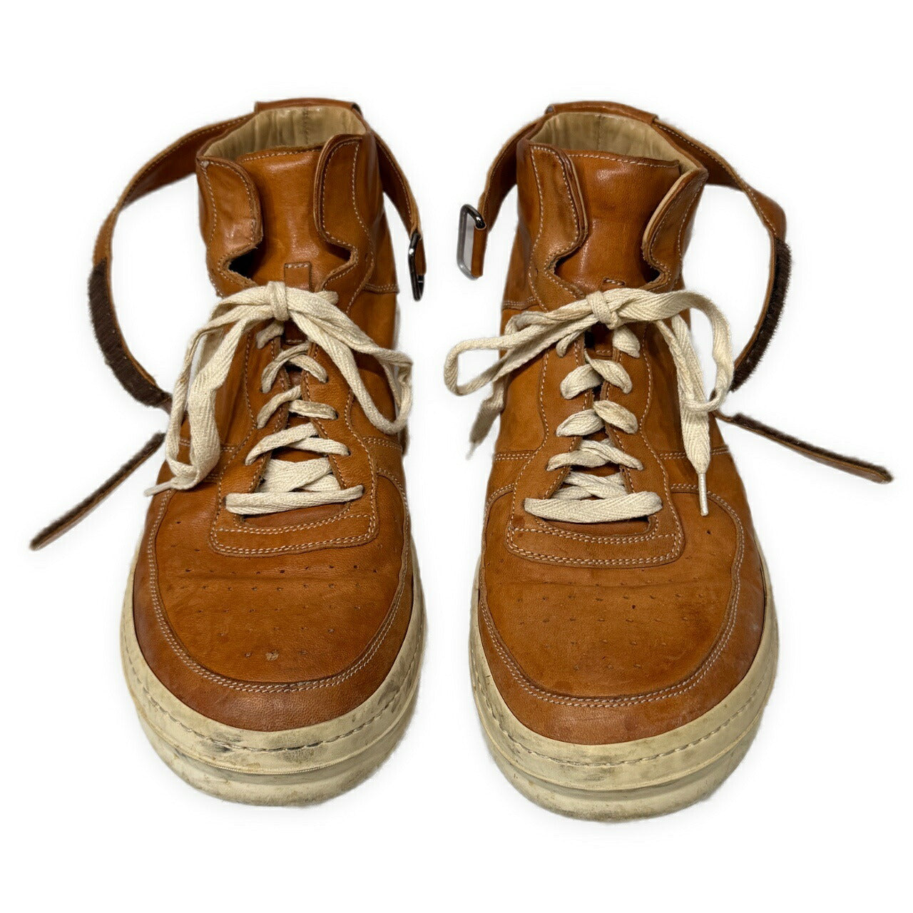 OFFICINE CREATIVE Calf Leather Belted Hi-Top Sneakers Brown