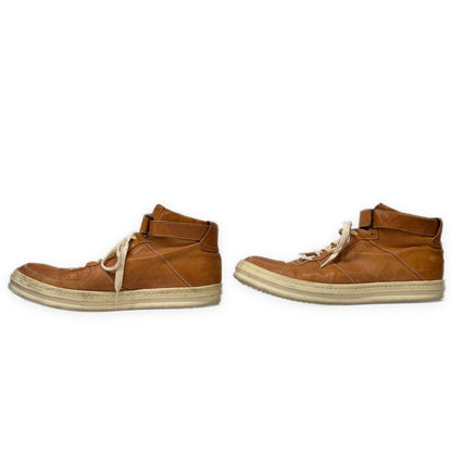 OFFICINE CREATIVE Calf Leather Belted Hi-Top Sneakers Brown