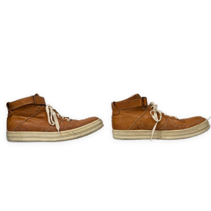 OFFICINE CREATIVE Calf Leather Belted Hi-Top Sneakers Brown