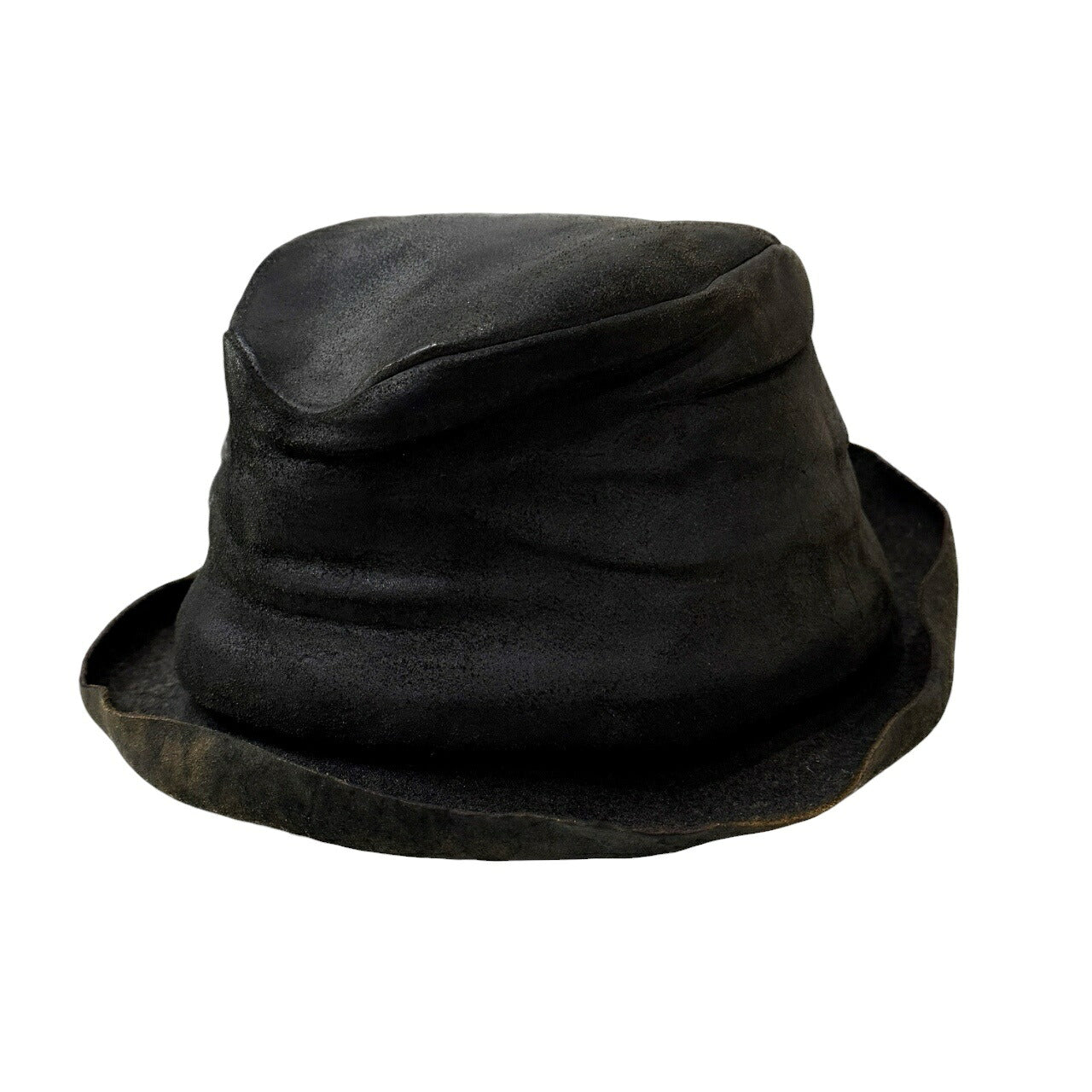 LAYER- Black Reverse Cordovan Leather Hat Size M