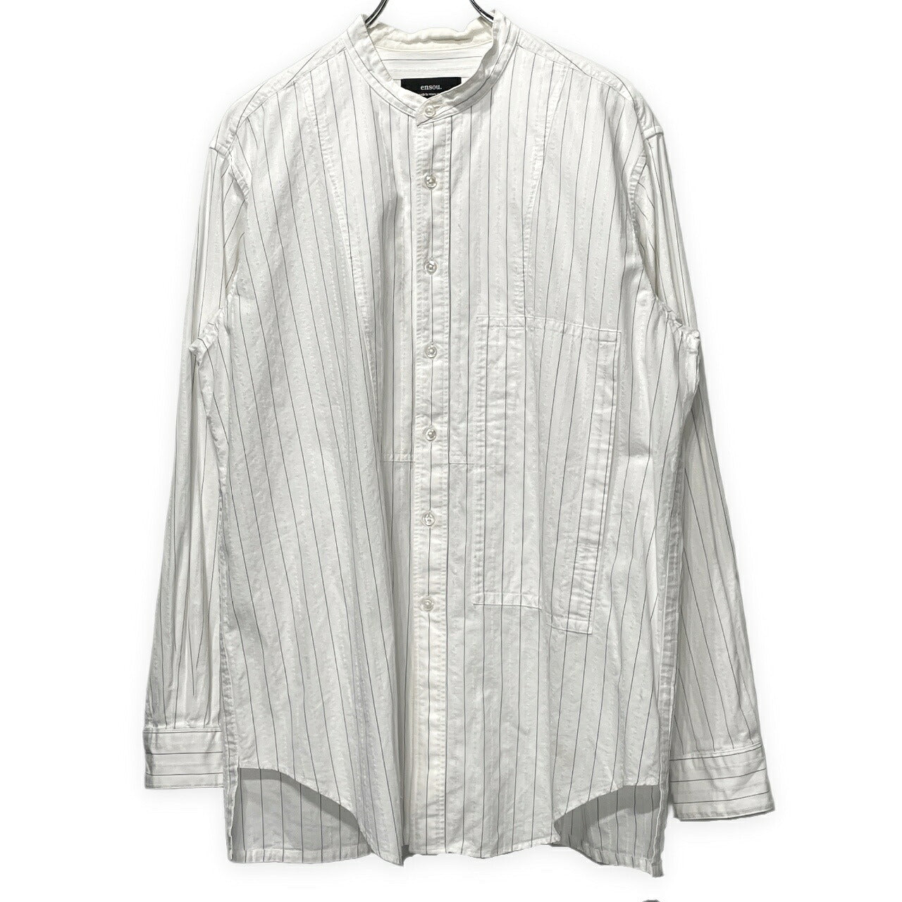 ensou. Cotton Stripe Band Collar Shirt White Size M