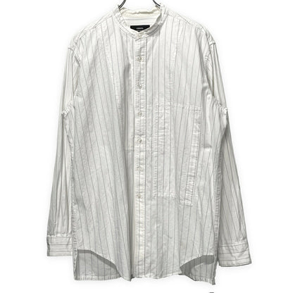 ensou. Cotton Stripe Band Collar Shirt White Size M