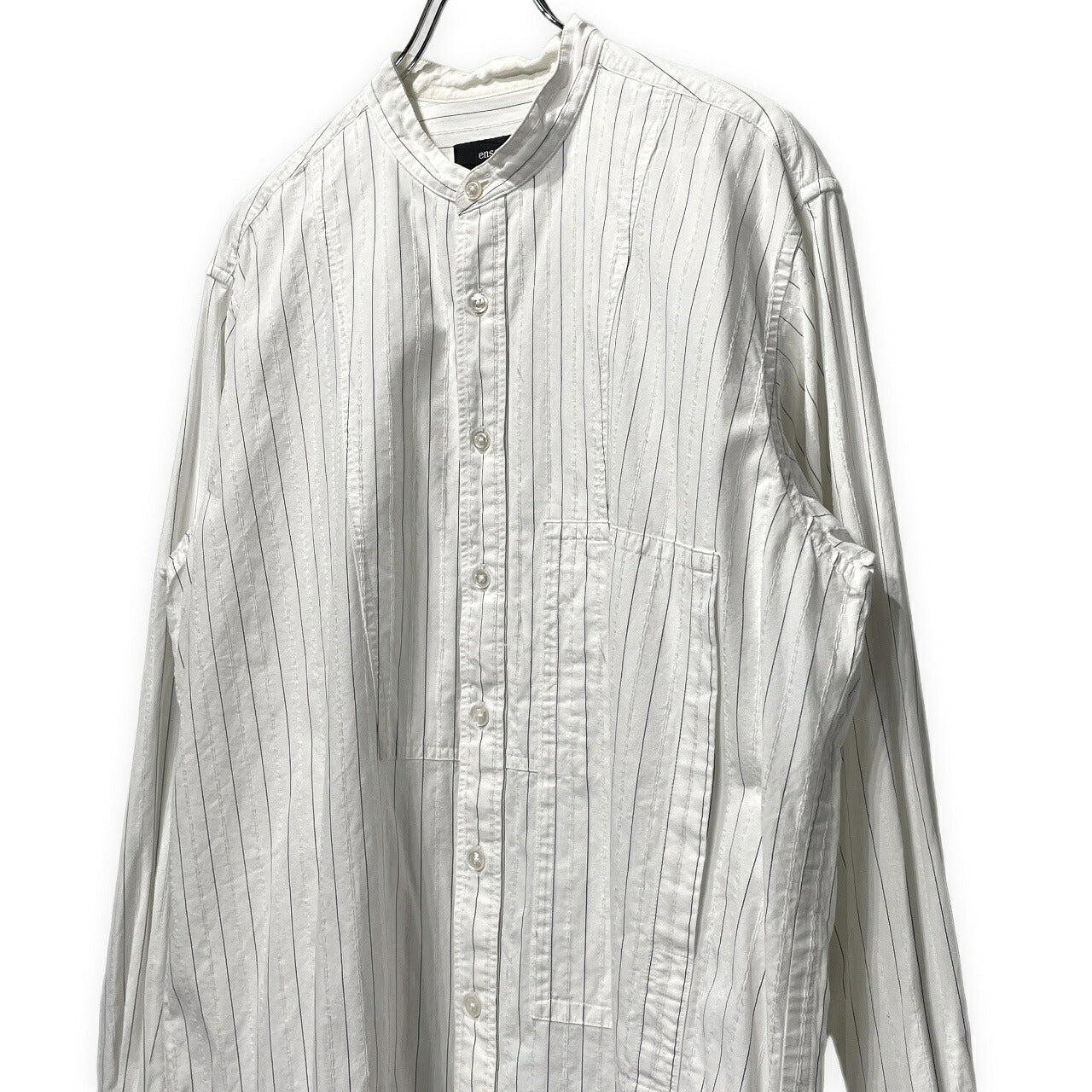 ensou. Cotton Stripe Band Collar Shirt White Size M