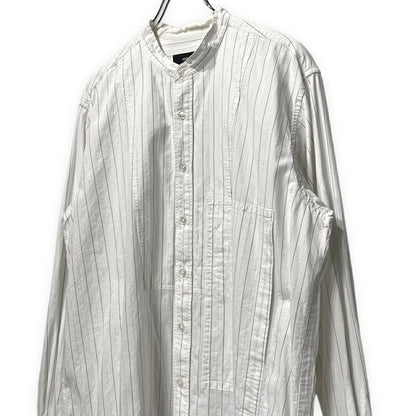 ensou. Cotton Stripe Band Collar Shirt White Size M