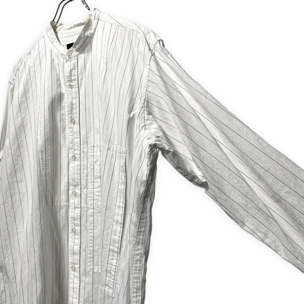 ensou. Cotton Stripe Band Collar Shirt White Size M