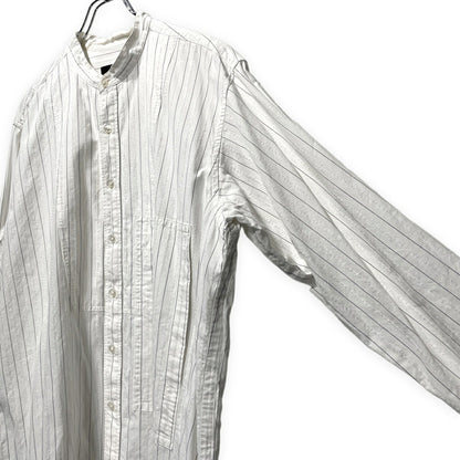 ensou. Cotton Stripe Band Collar Shirt White Size M