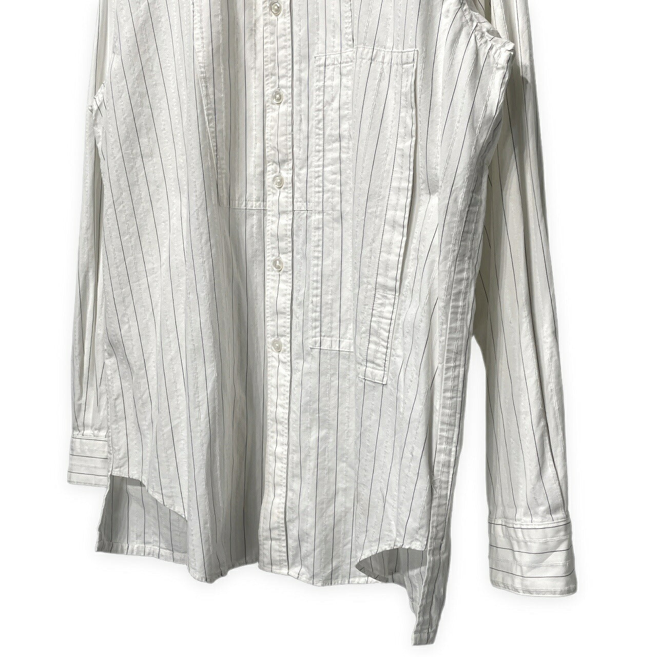 ensou. Cotton Stripe Band Collar Shirt White Size M
