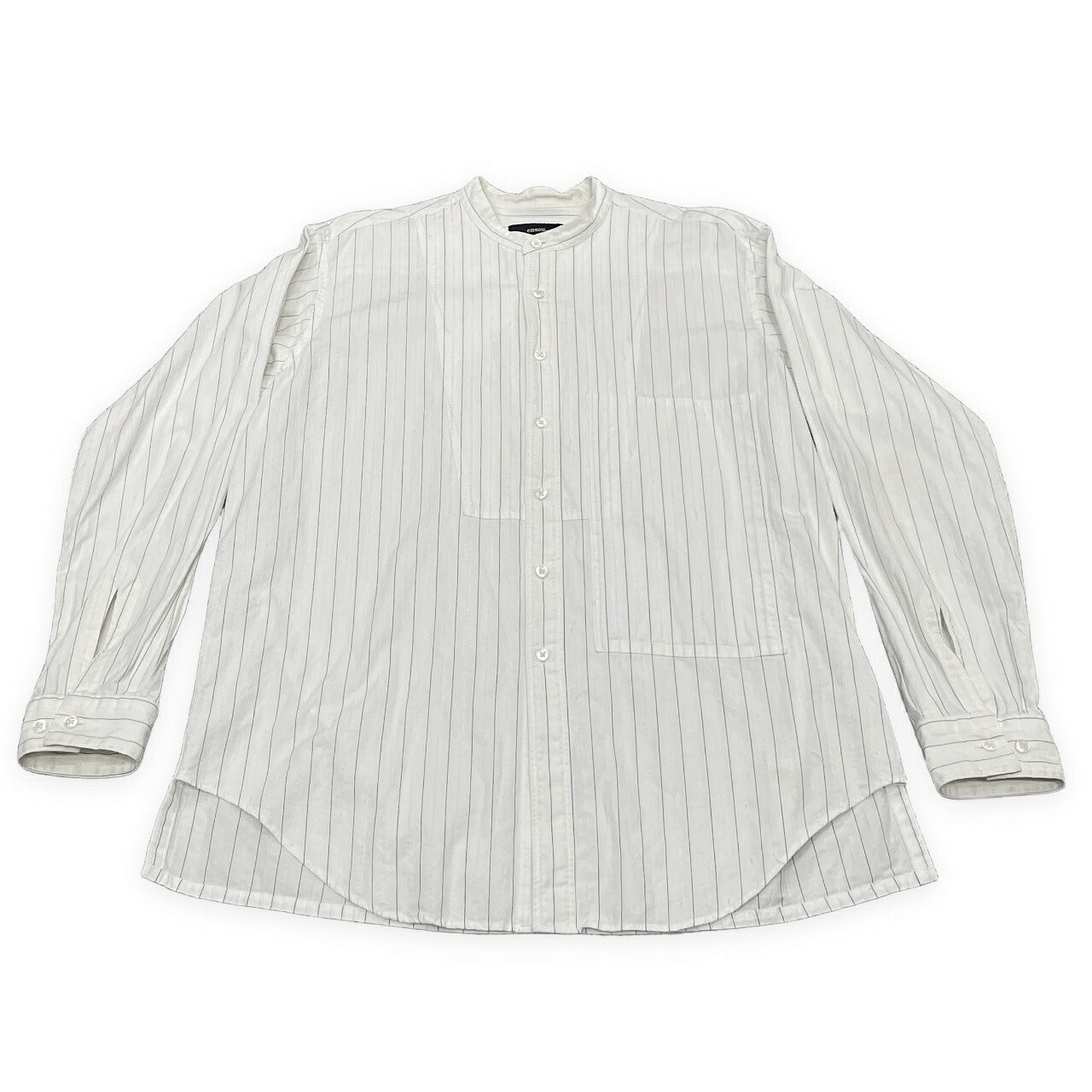 ensou. Cotton Stripe Band Collar Shirt White Size M
