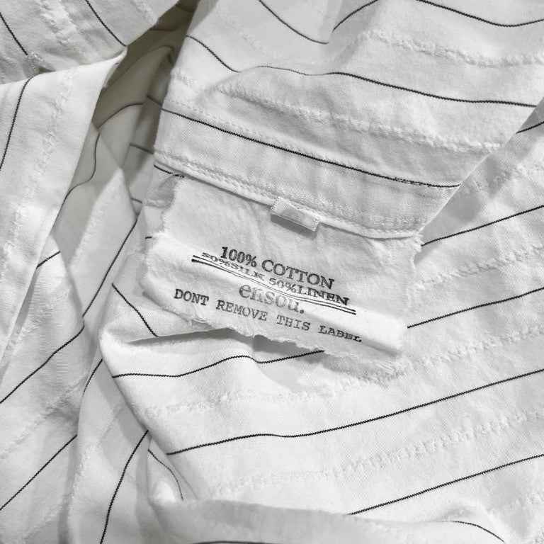 ensou. Cotton Stripe Band Collar Shirt White Size M