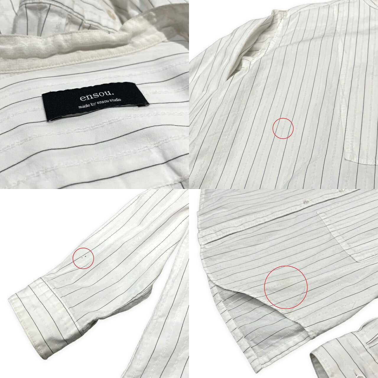 ensou. Cotton Stripe Band Collar Shirt White Size M