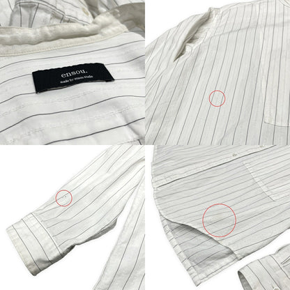 ensou. Cotton Stripe Band Collar Shirt White Size M
