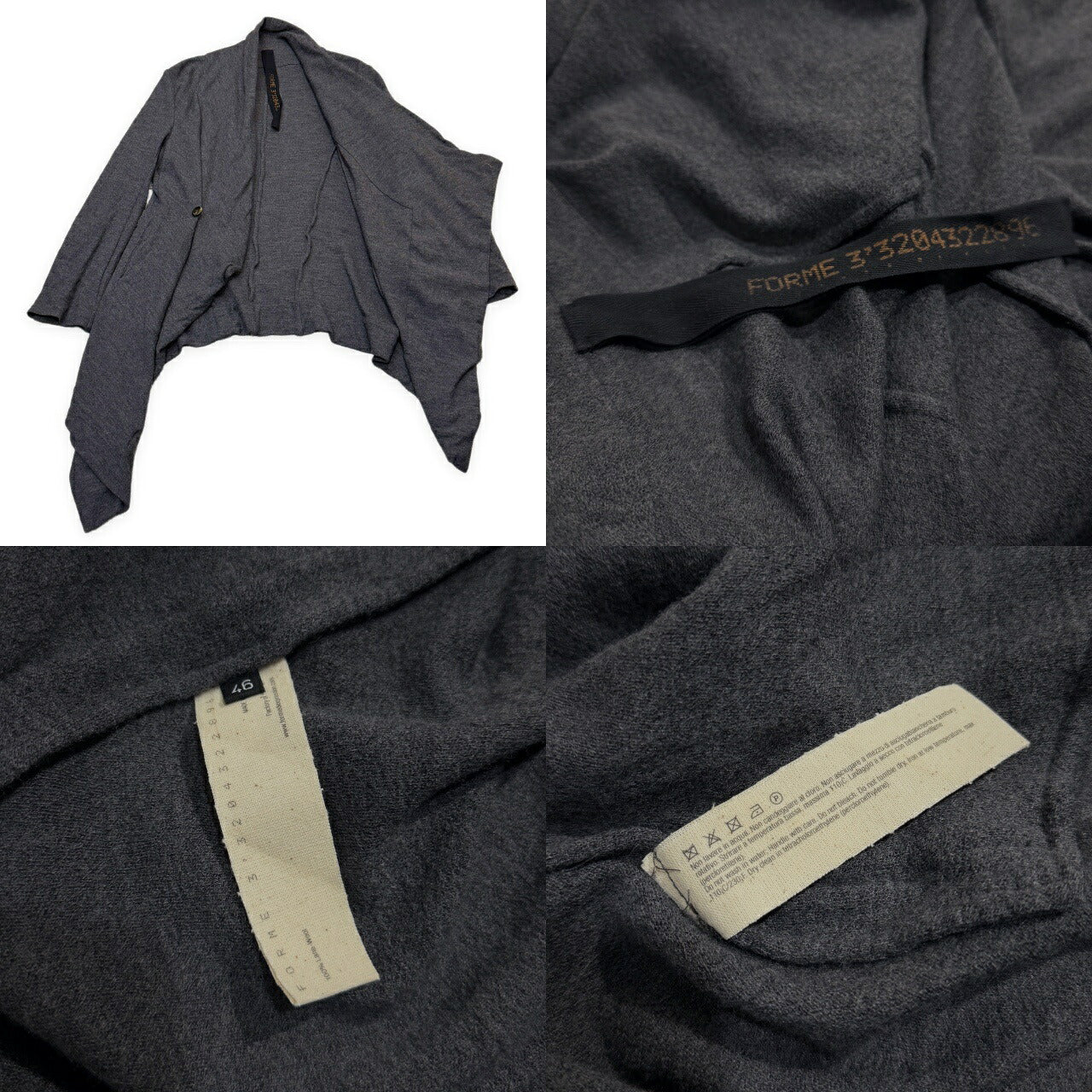 ITO Gray Wool Drape Knit Jacket Size 46