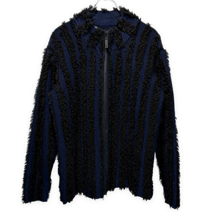 ISSEY MIYAKE MEN 02AW Boa Stripe Zip Knit Jacket Blue Size 2