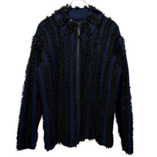 ISSEY MIYAKE MEN 02AW Boa Stripe Zip Knit Jacket Blue Size 2