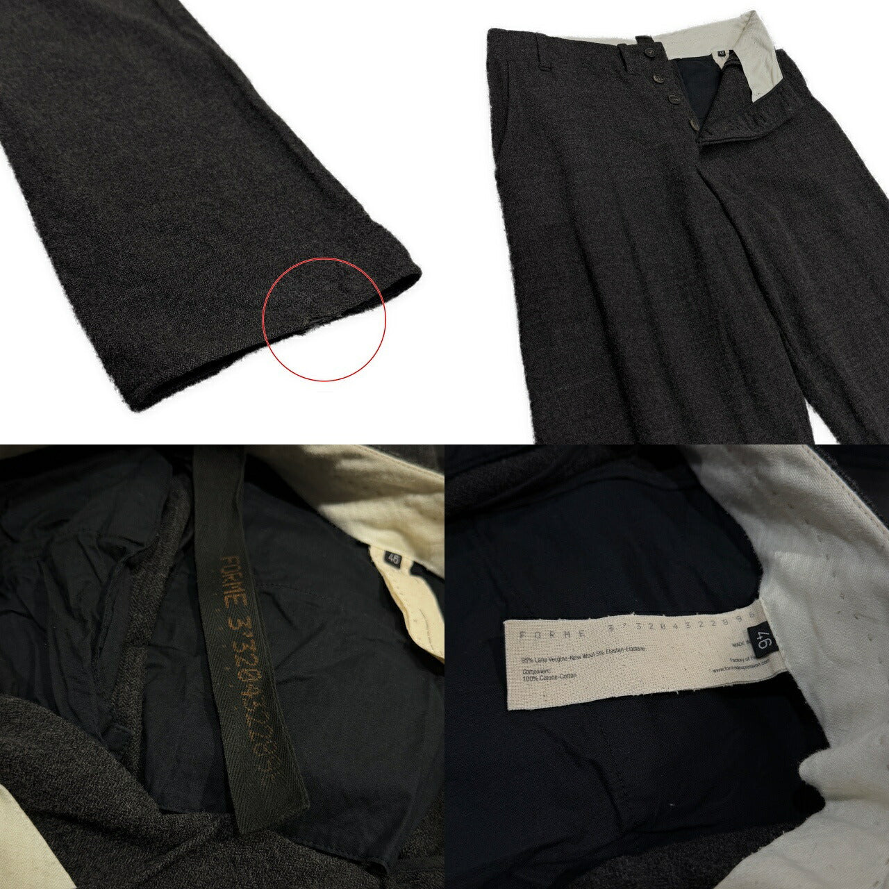 forme d'expression Gray Wool Straight Trousers Size 46