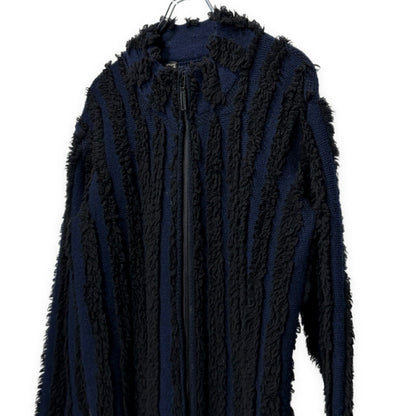 ISSEY MIYAKE MEN 02AW Boa Stripe Zip Knit Jacket Blue Size 2