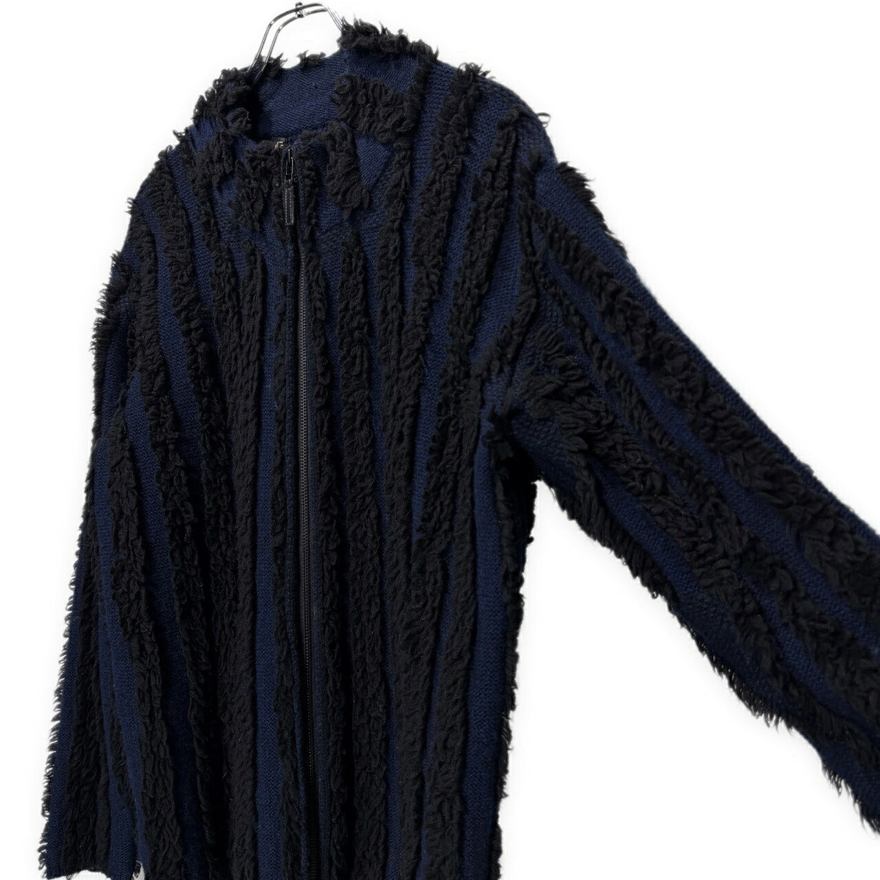 ISSEY MIYAKE MEN 02AW Boa Stripe Zip Knit Jacket Blue Size 2
