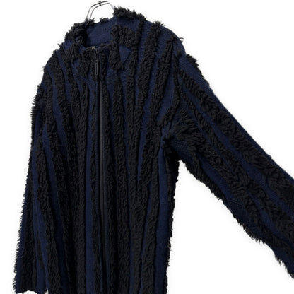 ISSEY MIYAKE MEN 02AW Boa Stripe Zip Knit Jacket Blue Size 2
