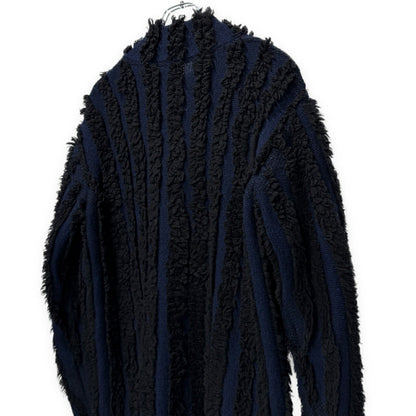 ISSEY MIYAKE MEN 02AW Boa Stripe Zip Knit Jacket Blue Size 2