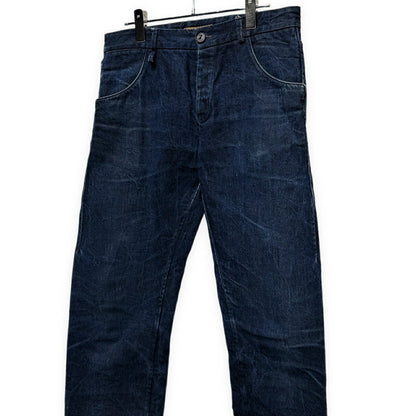 LAYER-0 Indigo 5-Pocket Leather Button Denim Jeans Pants Size 46