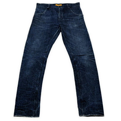 LAYER-0 Indigo 5-Pocket Leather Button Denim Jeans Pants Size 46