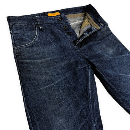 LAYER-0 Indigo 5-Pocket Leather Button Denim Jeans Pants Size 46