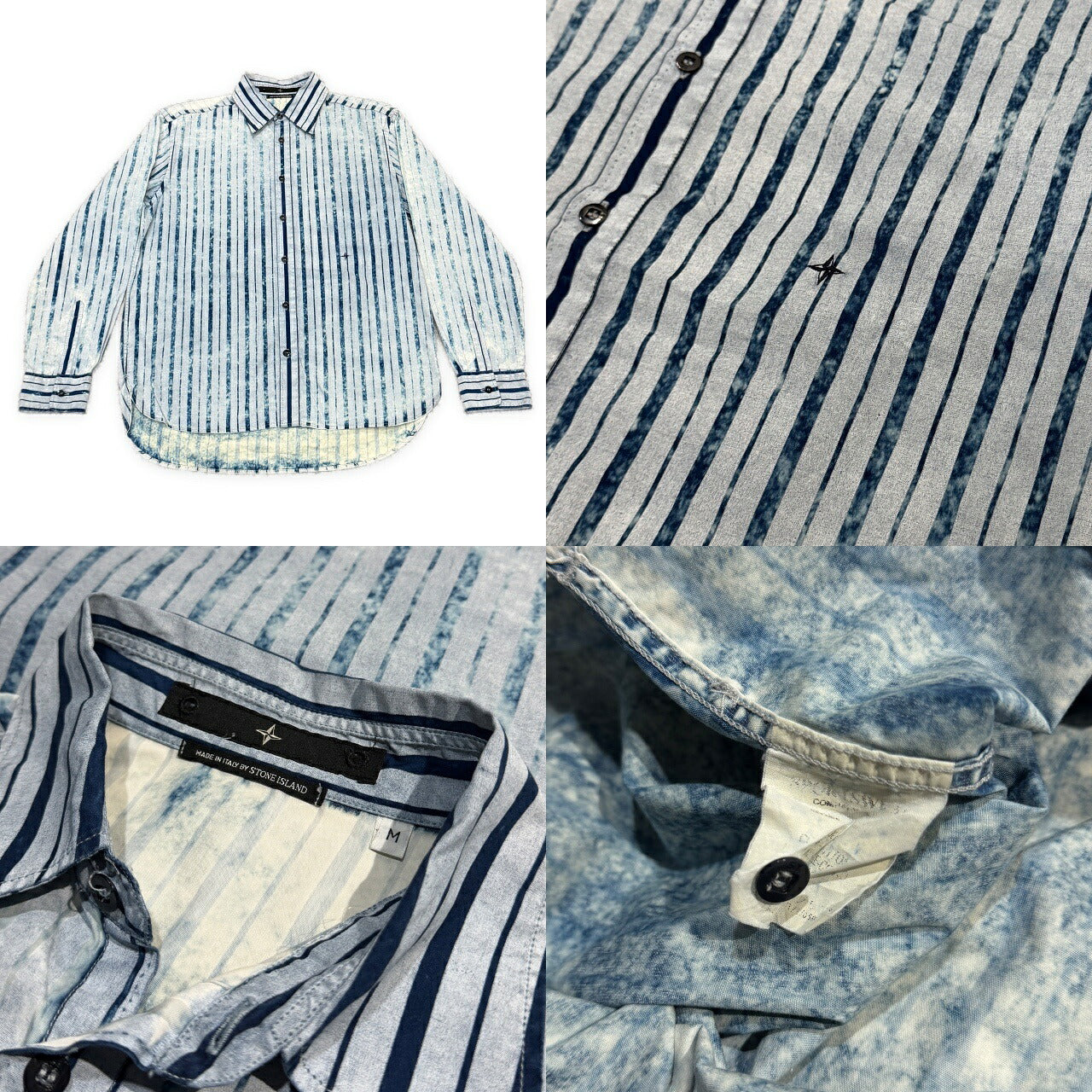STONE ISLAND DENIMS 03SS Bleach Stripe Shirt Blue Size M