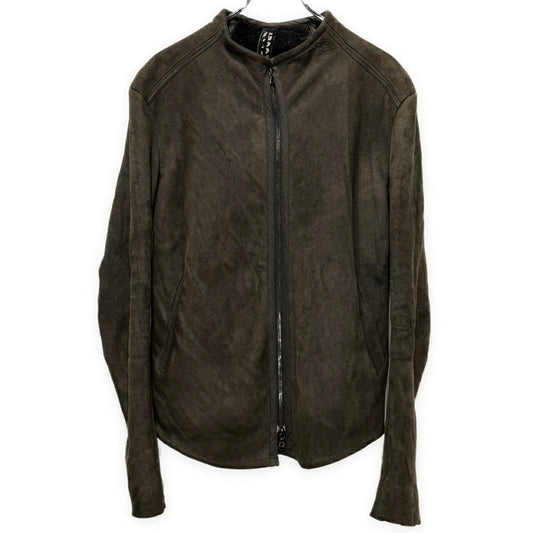 ISAAC SELLAM Brown Mouton Leather Collarless Jacket Size S