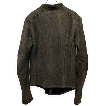 ISAAC SELLAM Brown Mouton Leather Collarless Jacket Size S