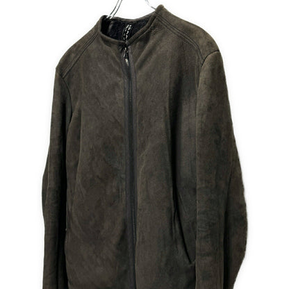 ISAAC SELLAM Brown Mouton Leather Collarless Jacket Size S