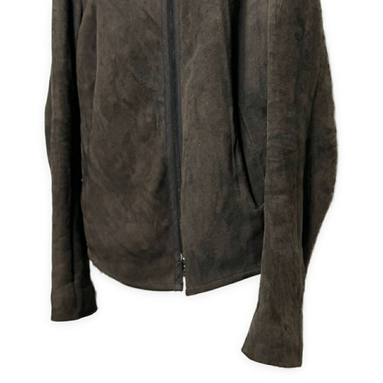 ISAAC SELLAM Brown Mouton Leather Collarless Jacket Size S