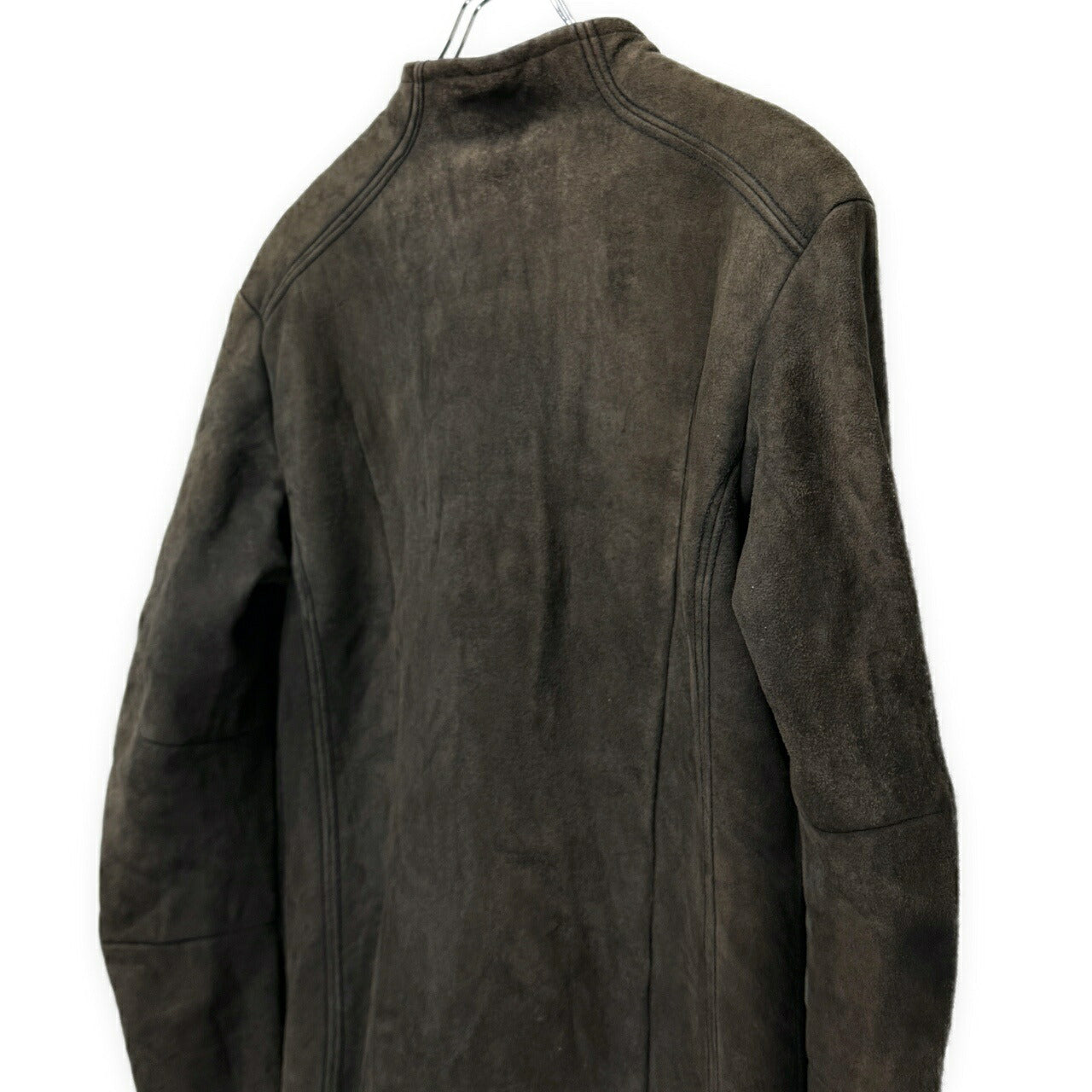 ISAAC SELLAM Brown Mouton Leather Collarless Jacket Size S
