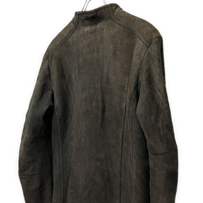 ISAAC SELLAM Brown Mouton Leather Collarless Jacket Size S