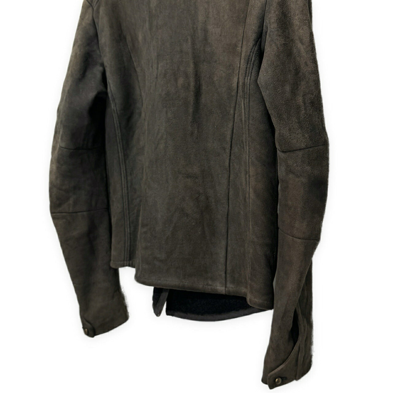 ISAAC SELLAM Brown Mouton Leather Collarless Jacket Size S