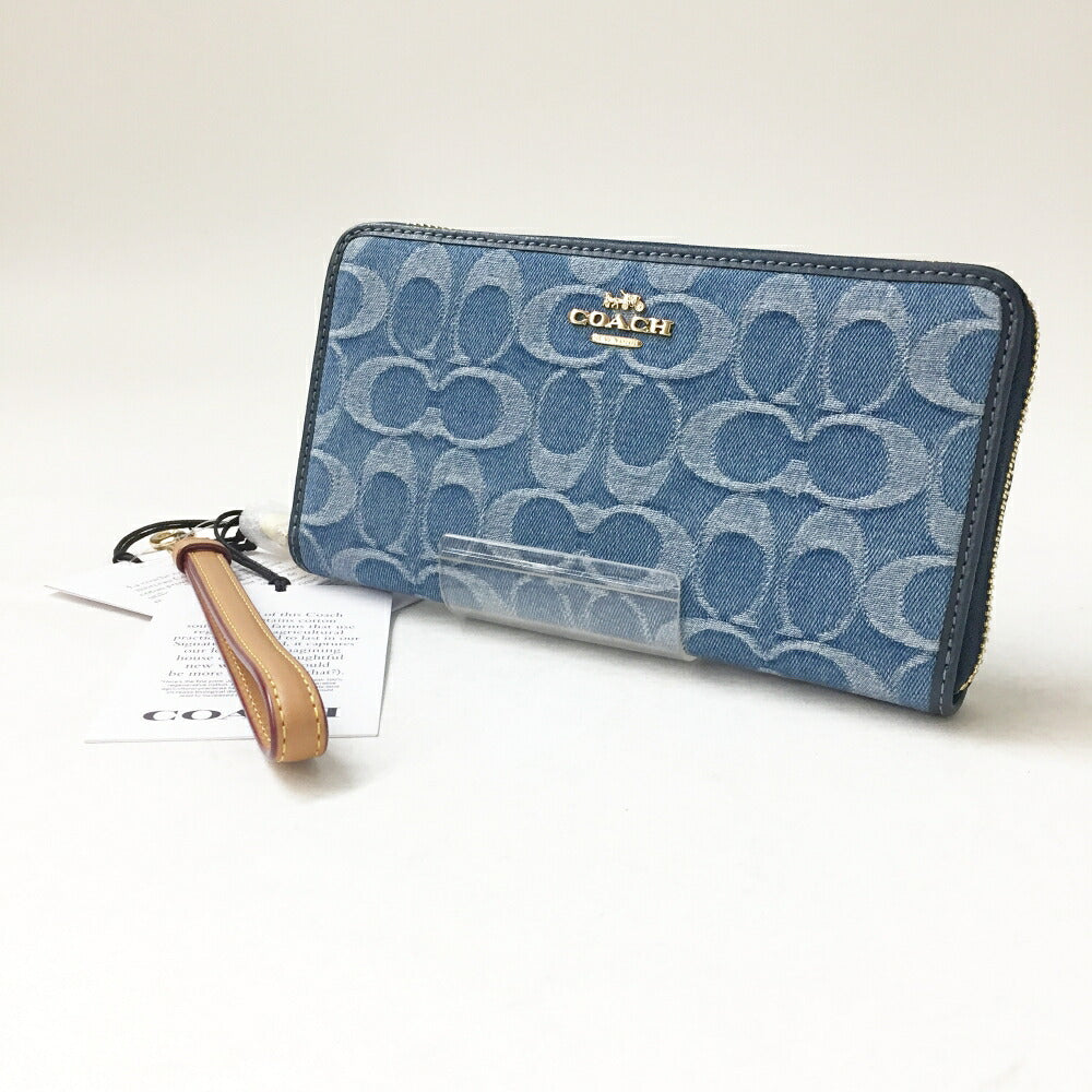 COACH Signature Denim Round Zip Wallet Blue