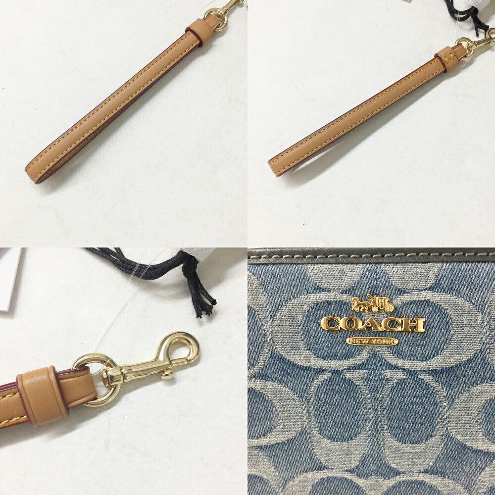 COACH Signature Denim Round Zip Wallet Blue