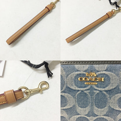 COACH Signature Denim Round Zip Wallet Blue