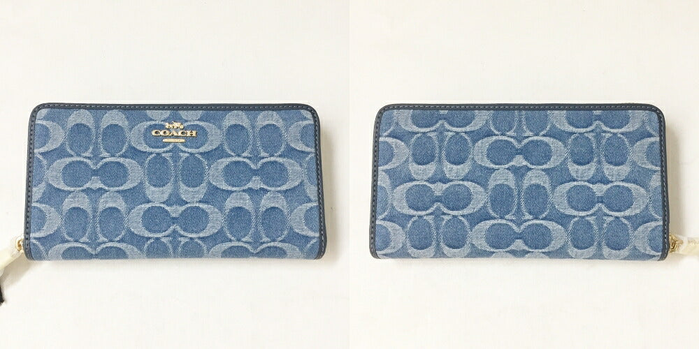 COACH Signature Denim Round Zip Wallet Blue