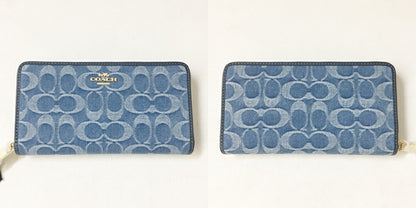 COACH Signature Denim Round Zip Wallet Blue