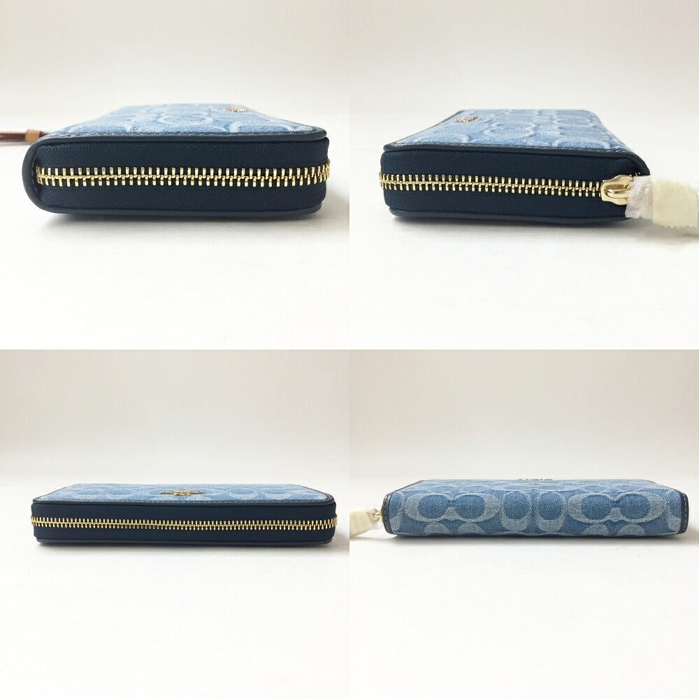 COACH Signature Denim Round Zip Wallet Blue