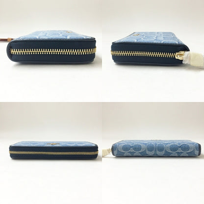 COACH Signature Denim Round Zip Wallet Blue